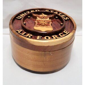 United States Air Force Wood Round 4.25" Diameter Keepsake Box Eagle Emblem
